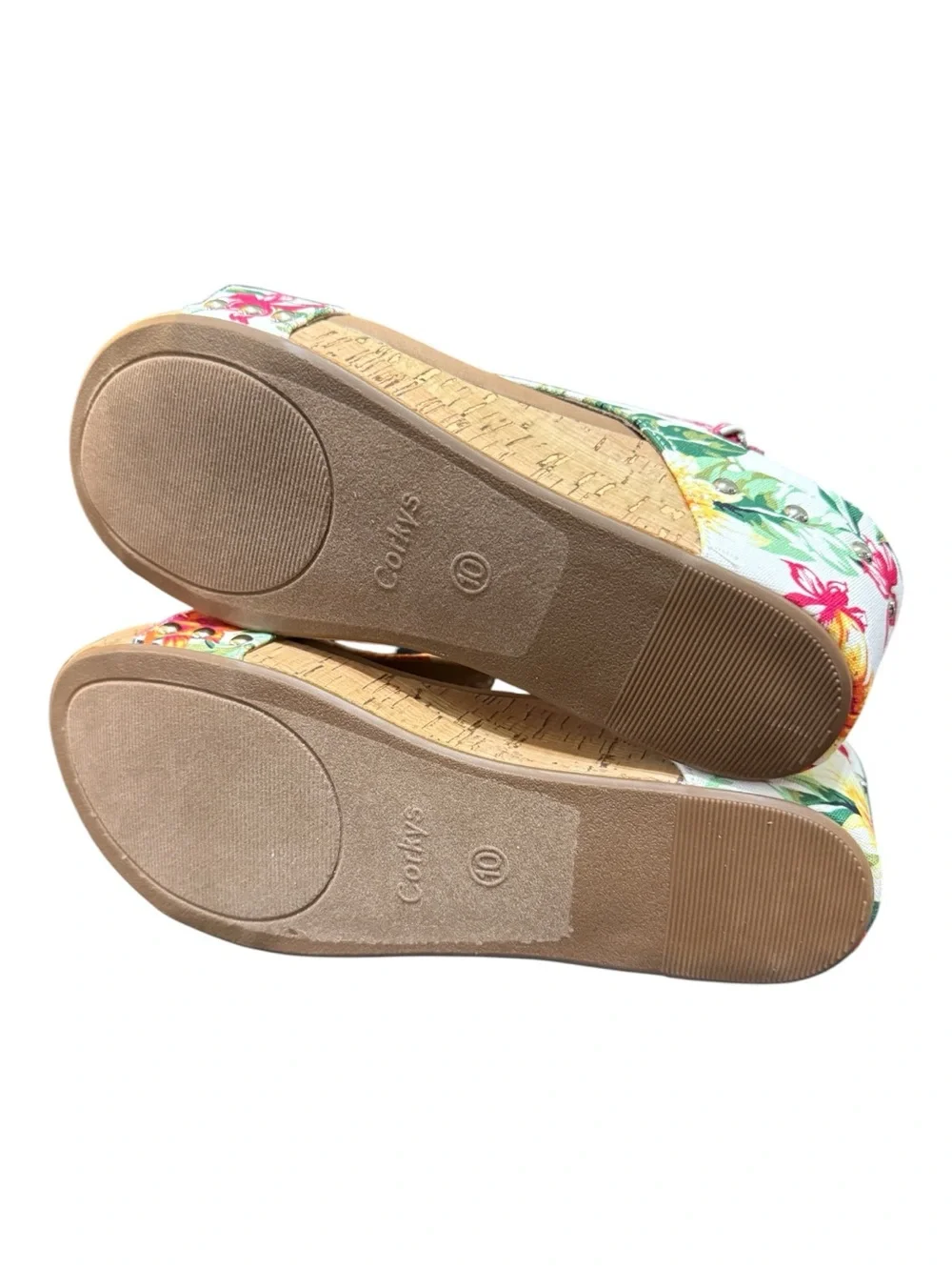 Corkys Carley White Floral Cork Wedge Sandals Size 10 NIB